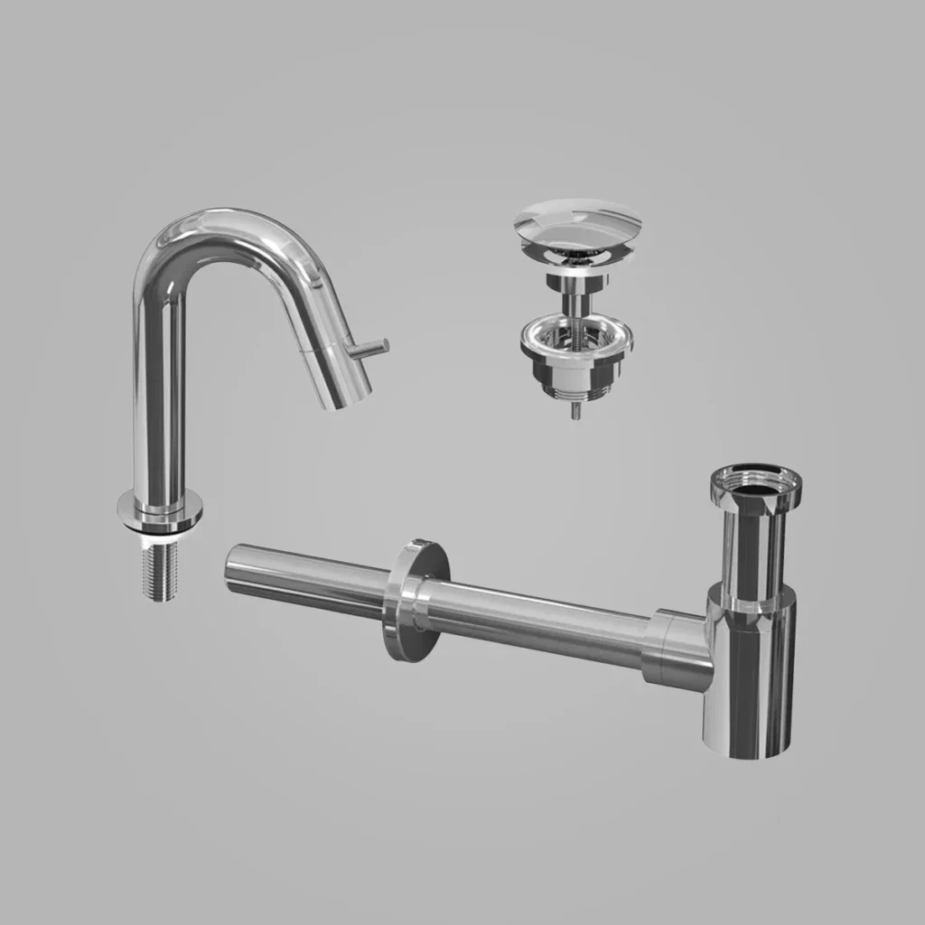 Ink Kranen Combiset 4A fonteinkraan staand gebogen laag met always open plug en sifon - chroom