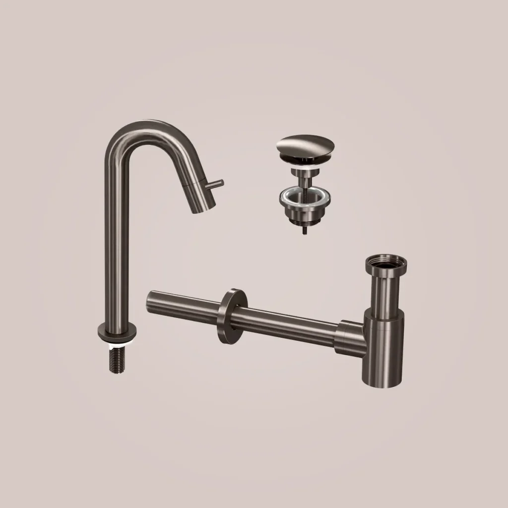 Ink Kranen Combiset 5A fonteinkraan staand gebogen hoog met always open plug en sifon - zwart metaal