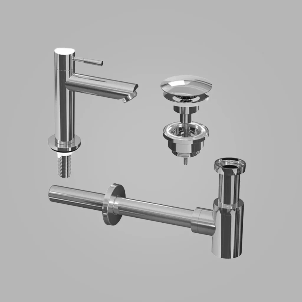 Ink combi set 1a fonteinkraan staand laag, always open plug en design sifon - chroom