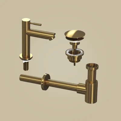 Ink combi set 1a fonteinkraan staand laag, always open plug en design sifon - geborsteld mat goud