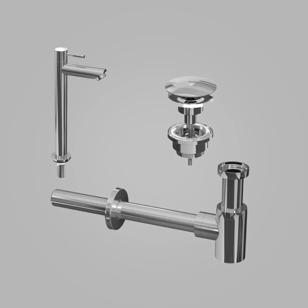 Ink combi set 2a fonteinkraan staand hoog, always open plug en design sifon - chroom