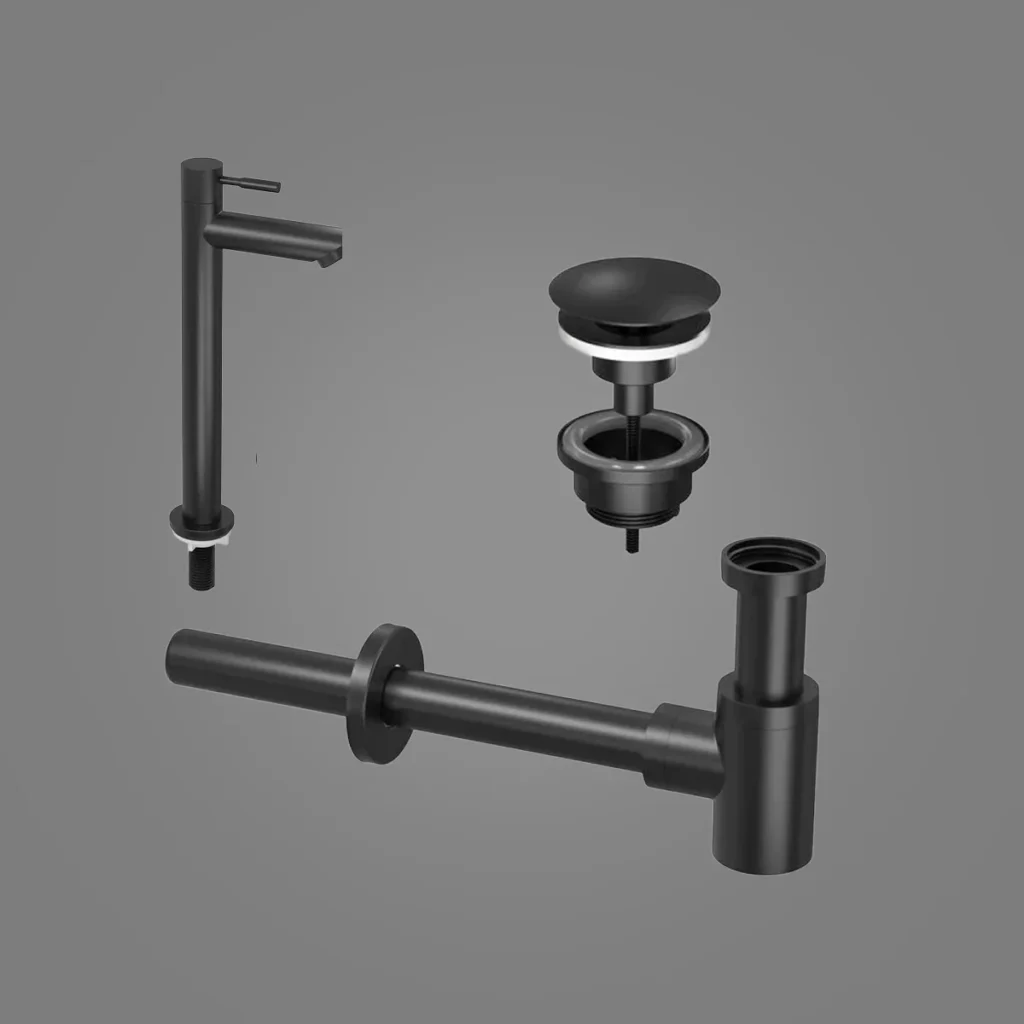 Ink combi set 2a fonteinkraan staand hoog, always open plug en design sifon - mat zwart