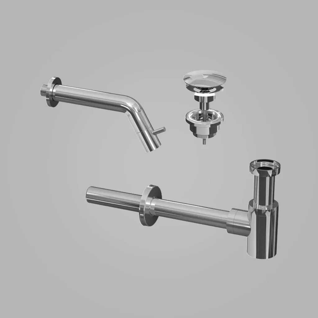 Ink combi set 3a fonteinkraan wandmodel, always open plug en design sifon - chroom