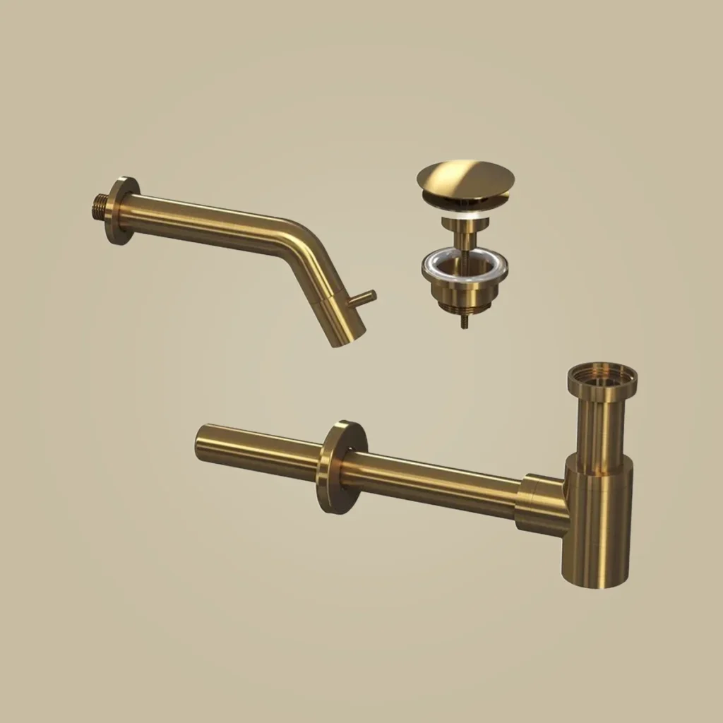 Ink combi set 3a fonteinkraan wandmodel, always open plug en design sifon - geborsteld mat goud