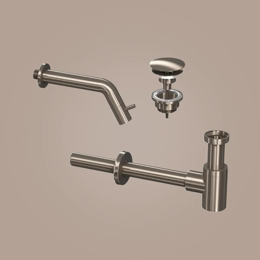 Ink combi set 3a fonteinkraan wandmodel, always open plug en design sifon - geborsteld nikkel