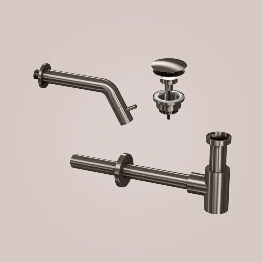 Ink combi set 3a fonteinkraan wandmodel, always open plug en design sifon - mat metaal