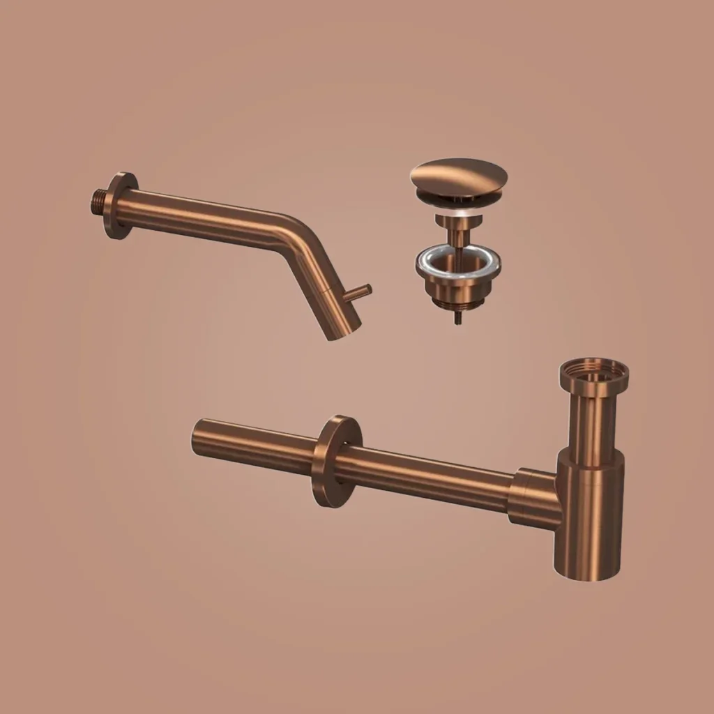 Ink combi set 3a fonteinkraan wandmodel, always open plug en design sifon - mat rosé goud